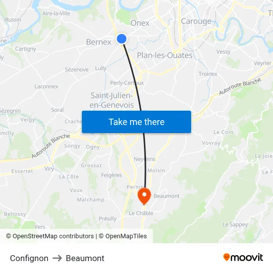 Confignon to Beaumont map