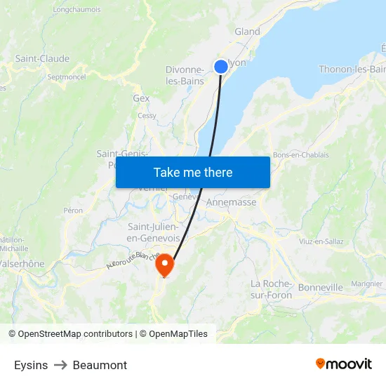 Eysins to Beaumont map