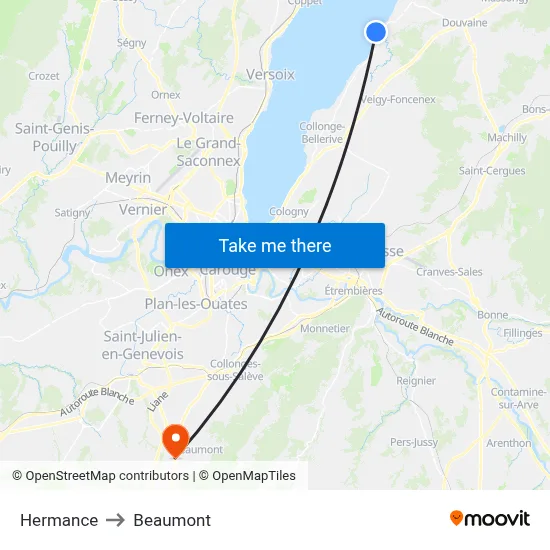 Hermance to Beaumont map