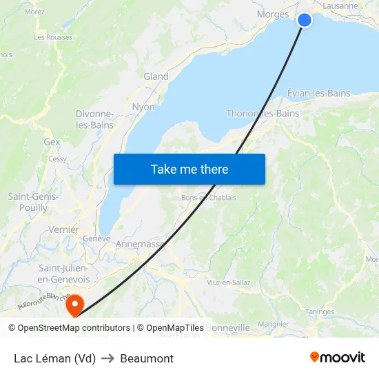Lac Léman (Vd) to Beaumont map