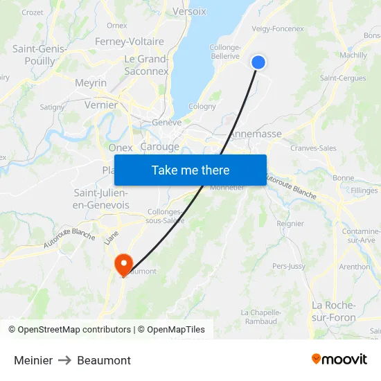 Meinier to Beaumont map