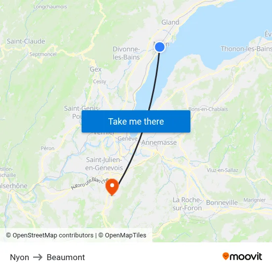 Nyon to Beaumont map