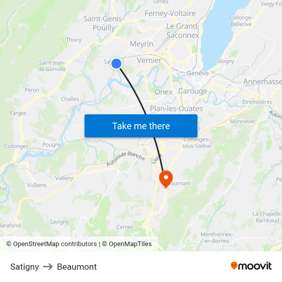 Satigny to Beaumont map