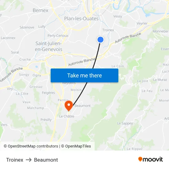 Troinex to Beaumont map