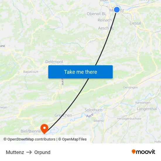 Muttenz to Orpund map