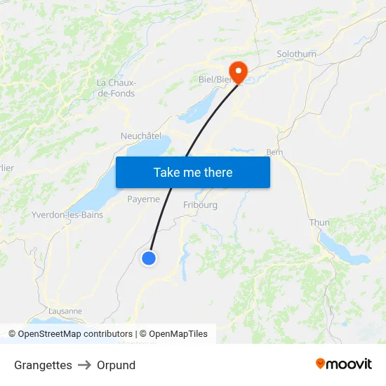 Grangettes to Orpund map