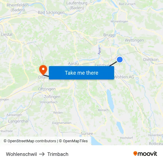 Wohlenschwil to Trimbach map