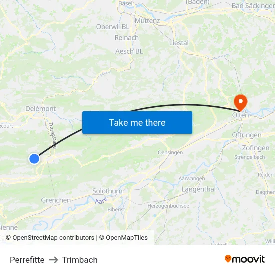 Perrefitte to Trimbach map