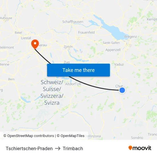 Tschiertschen-Praden to Trimbach map