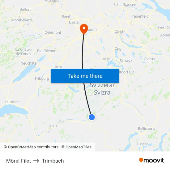 Mörel-Filet to Trimbach map