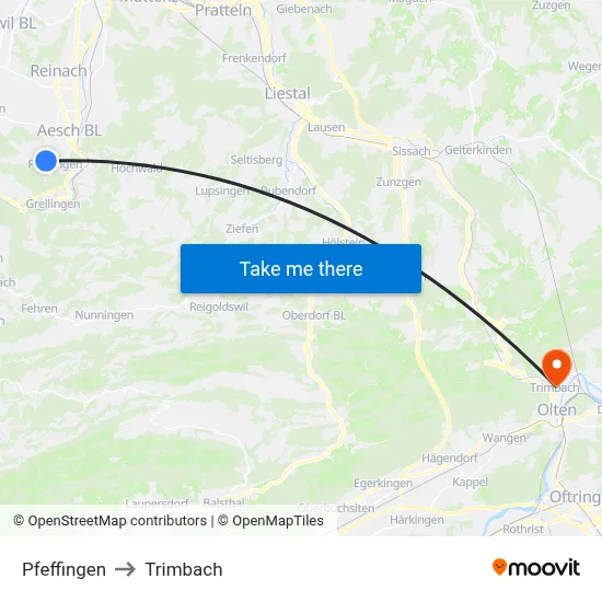 Pfeffingen to Trimbach map