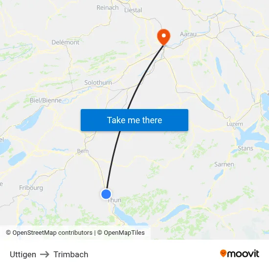 Uttigen to Trimbach map