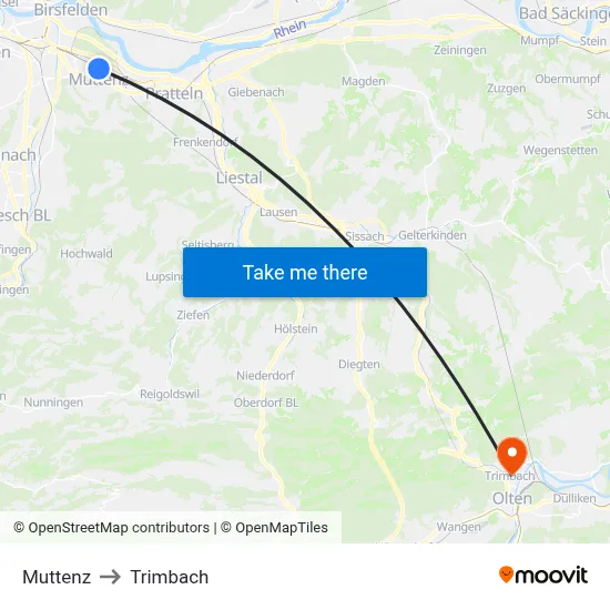Muttenz to Trimbach map