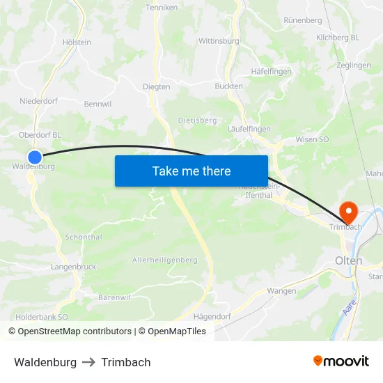 Waldenburg to Trimbach map