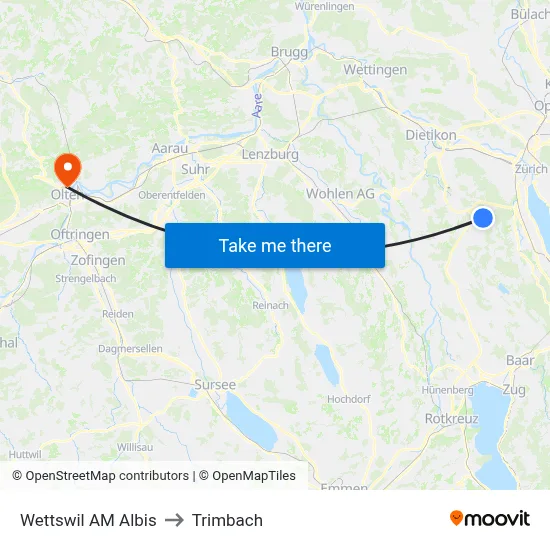 Wettswil AM Albis to Trimbach map