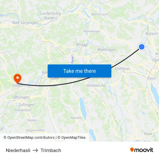 Niederhasli to Trimbach map