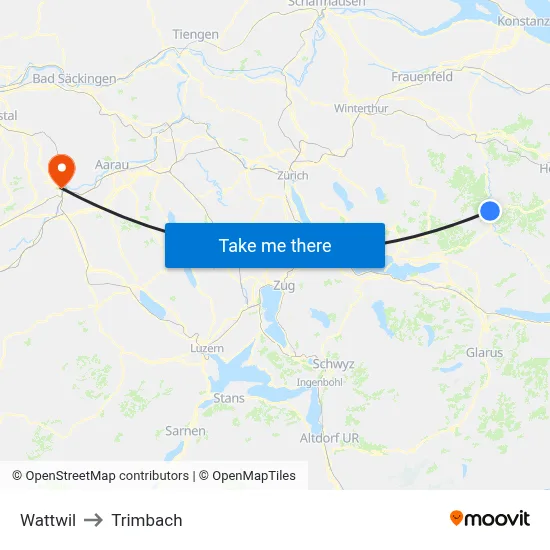 Wattwil to Trimbach map