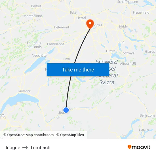 Icogne to Trimbach map