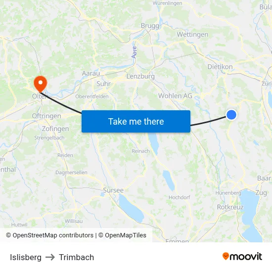 Islisberg to Trimbach map