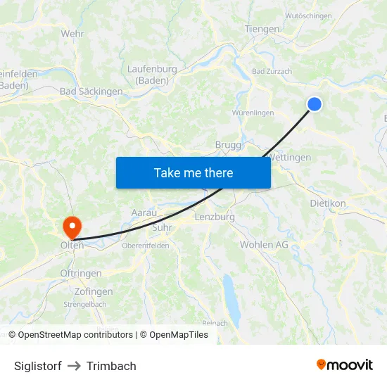 Siglistorf to Trimbach map