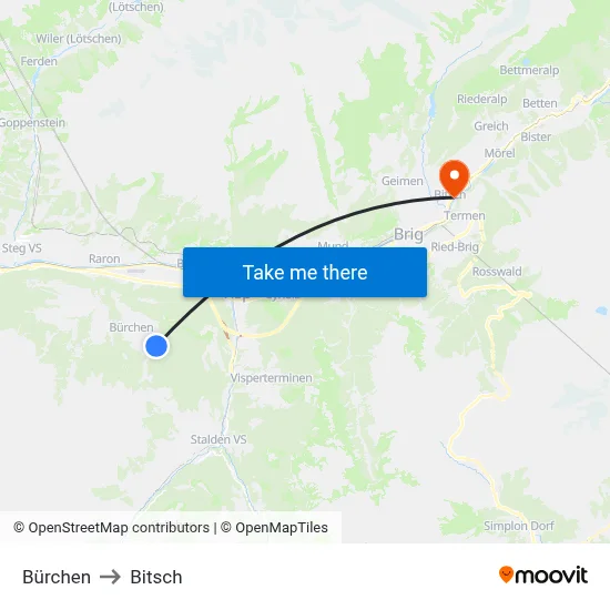 Bürchen to Bitsch map