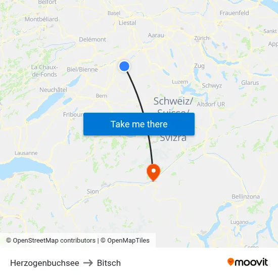 Herzogenbuchsee to Bitsch map
