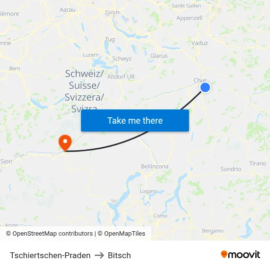 Tschiertschen-Praden to Bitsch map