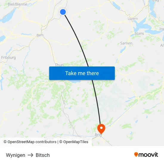 Wynigen to Bitsch map