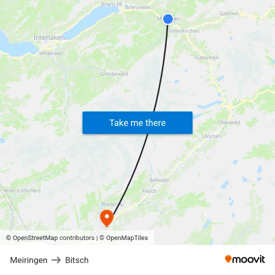 Meiringen to Bitsch map