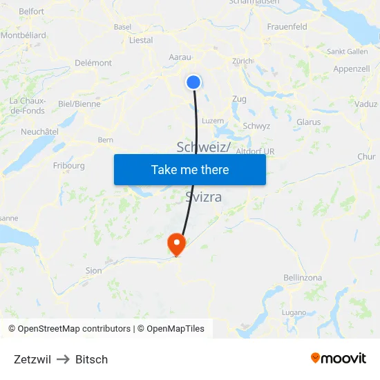 Zetzwil to Bitsch map