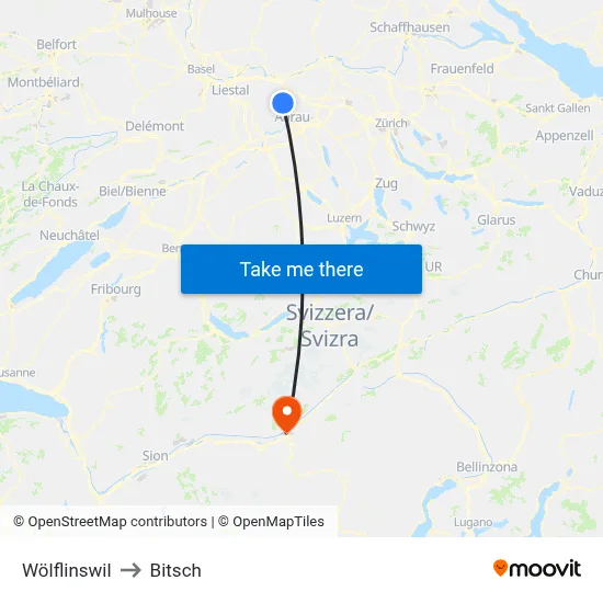 Wölflinswil to Bitsch map