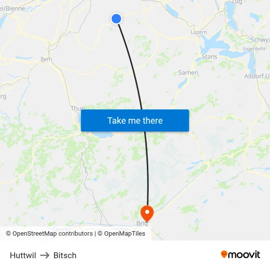 Huttwil to Bitsch map