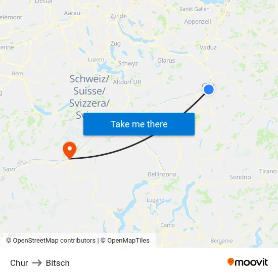 Chur to Bitsch map