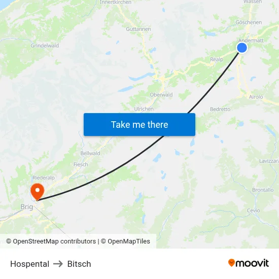 Hospental to Bitsch map