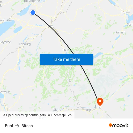 Bühl to Bitsch map