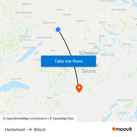 Herbetswil to Bitsch map