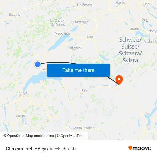 Chavannes-Le-Veyron to Bitsch map