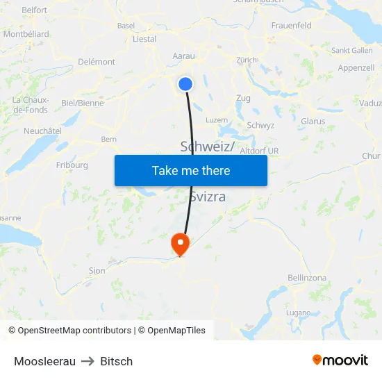 Moosleerau to Bitsch map