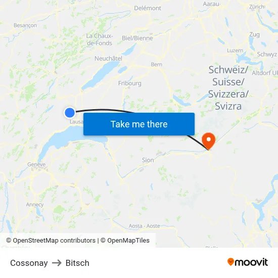 Cossonay to Bitsch map