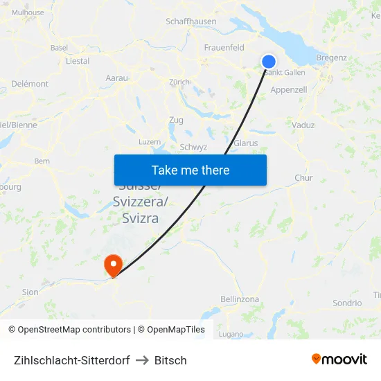 Zihlschlacht-Sitterdorf to Bitsch map