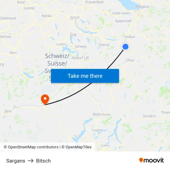 Sargans to Bitsch map