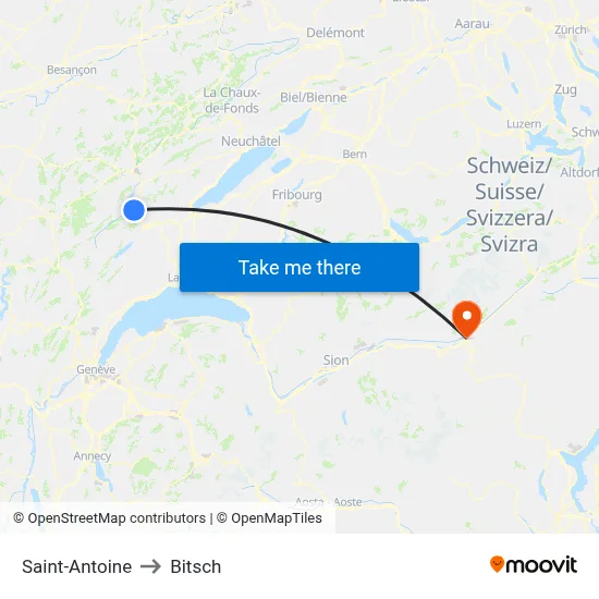 Saint-Antoine to Bitsch map
