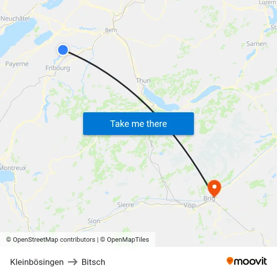 Kleinbösingen to Bitsch map