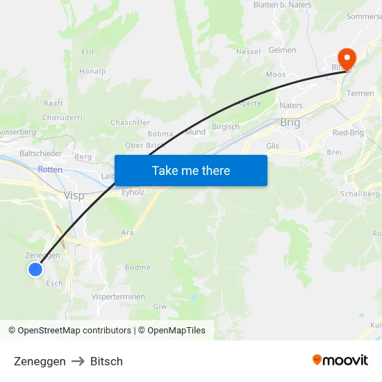 Zeneggen to Bitsch map