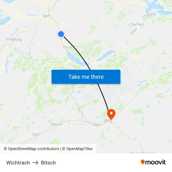 Wichtrach to Bitsch map