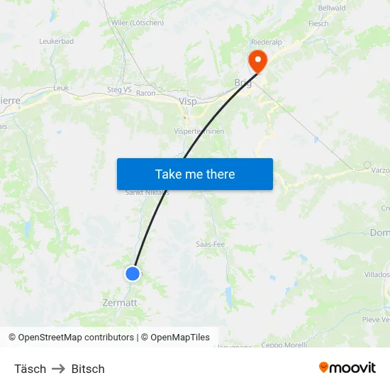 Täsch to Bitsch map