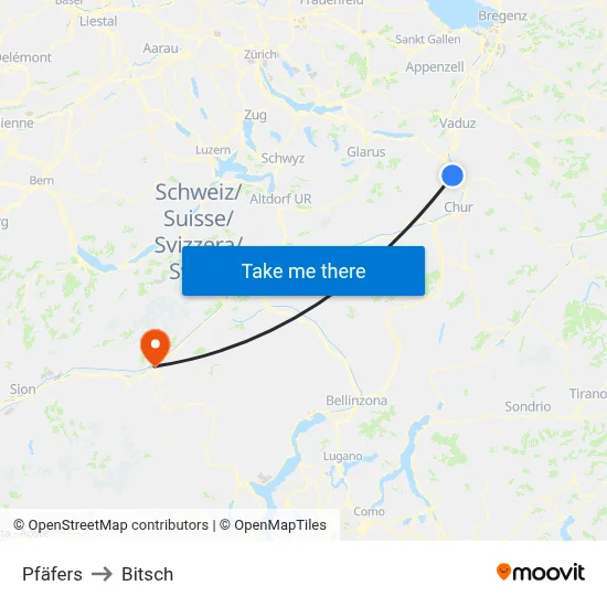 Pfäfers to Bitsch map