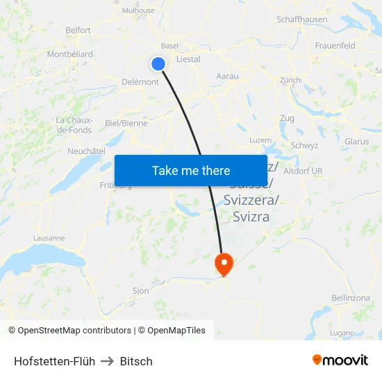 Hofstetten-Flüh to Bitsch map