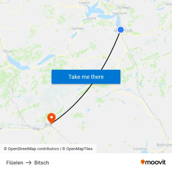 Flüelen to Bitsch map