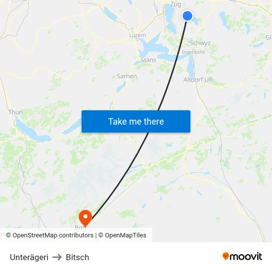 Unterägeri to Bitsch map